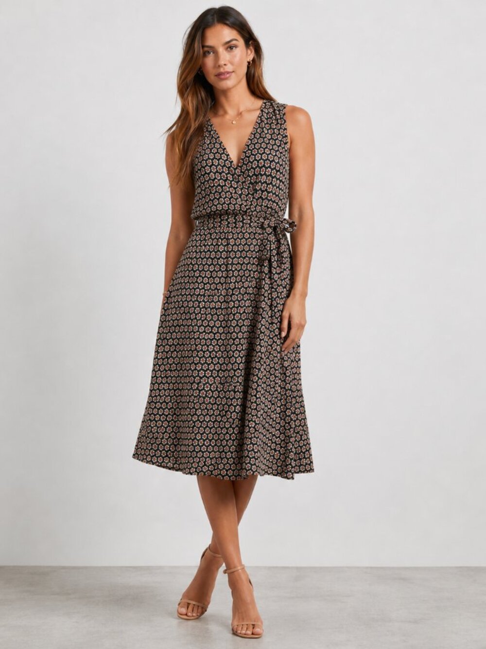 Gap Sleeveless Tie Wrap Floral Midi Dress